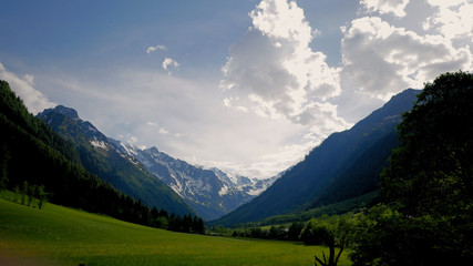 View of the green Gschnitztal, a valley in tirol, Austria.