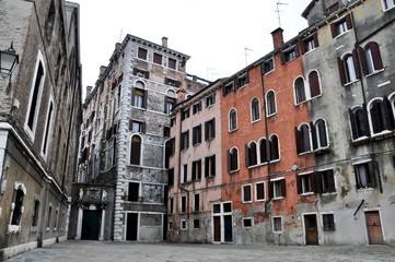 Venice, Italy. Classic Venice square campo with typical buildings in Venice