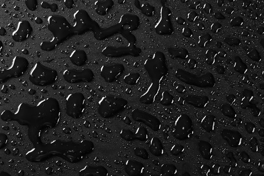 Water droplets on black background and texture