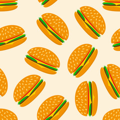 Seamless background with hamburgers. Vector illustration.