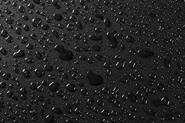 Water droplets on black background and texture