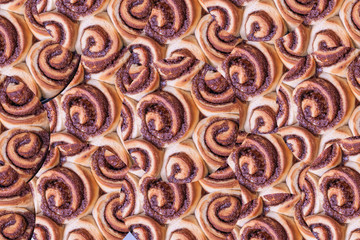 Close up shot of cinnamon buns. Homemade cinnamon rolls