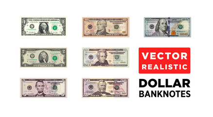 Dollar money realistic paper banknotes of USA - vector one size, business art illustration - obrazy, fototapety, plakaty
