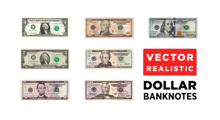 Fotobehang Dollar money realistic paper banknotes of USA - vector one size, business art illustration © vitaliygo
