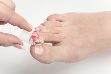 pedicure process macro closeup