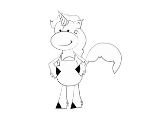 Coloring book for kids. Black and white cute cartoon unicorn. Vector illustration.