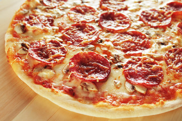 Italian Pizza Restaurant Menu - Pizza with pepperoni, salami, mushrooms and cheese