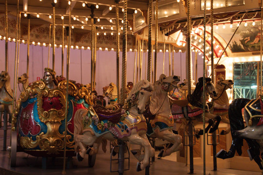 Beautiful carousel on a late night fun fair