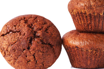 A few dark chocolate dough muffin on isolated on white background.