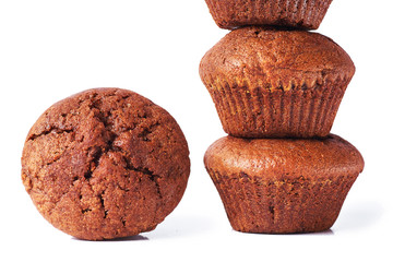 A few dark chocolate dough muffin on isolated on white background.