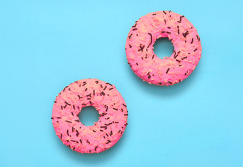 Donut on blue background.