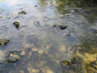 A rocky river bed leading to the ocean