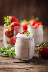 Healthy yougurt with stawberry
