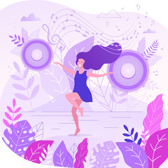 Dancing happy girl vector illustration.