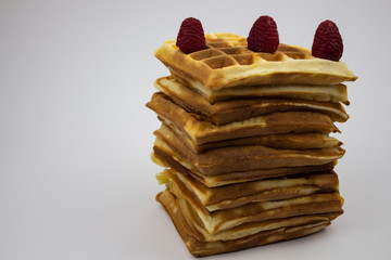 Waffle Put On background, isolate, delicious waffle. raspberry waffles copy space