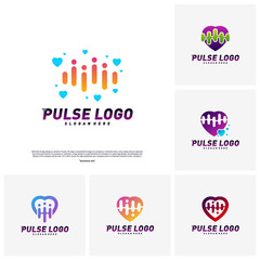 Set of Love Heart Pulse logo design concept vector. People Beat logo Template Vector.