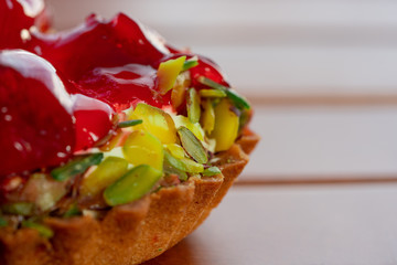 tart with strawberry and pistachio