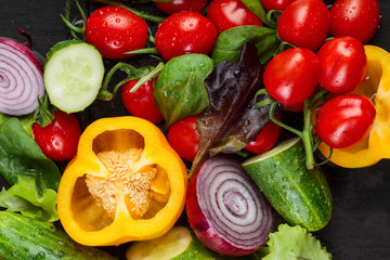 Vegetables with salad leaves.
