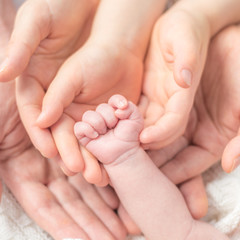 Obraz na płótnie Canvas Hände einer Familie, Baby, Nachwuchs