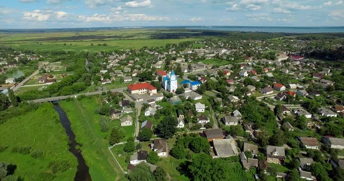 Castle. City of Ostrog. Ukraine, Rivne region, Aerial drone view