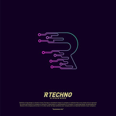 Letter R Digital logo design concept Vector. Initial R Technology logo template.