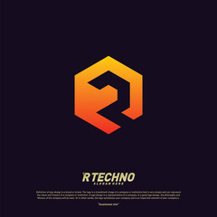 Abstract letter R logo design template. Colorful hexagon creative sign. Initial R Digital logo concept.