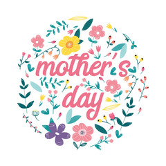 Fototapeta na wymiar Mother’d day, flowers arranged in circle. Floral design. Vector illustration.
