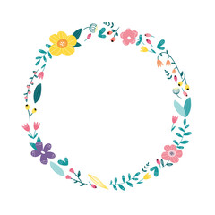 Floral wreath design with fresh flowers. Vector illustration..