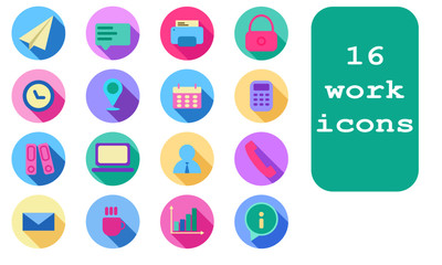 16 work/business related icon pack colourful