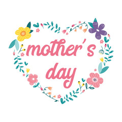 Mother’s Day Greeting, Floral wreath design with fresh flowers. Vector illustration.