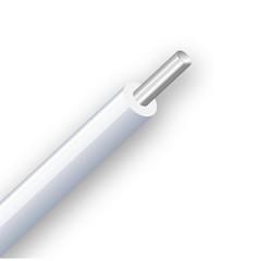 Flexible electric, aluminum cable isolated on white background. cable with white color insulation. Close-up section. Power wire. Vector illustration