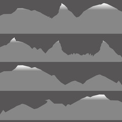 Mountains silhouettes on the white background. Vector set of outdoor design elements.