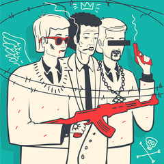 Vector Illustration of Concept Criminal Grouping Mafia