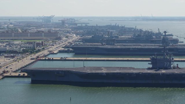 Norfolk Virginia Aerial V43 Panoramic View Of Naval Pier, Ships, And Station Grounds Left To Right 10/17