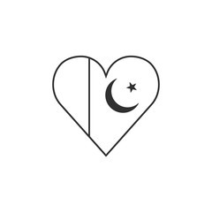 Fototapeta premium Pakistan flag icon in a heart shape in black outline flat design. Independence day or National day holiday concept.