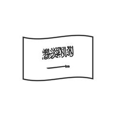 Saudi Arabia flag icon in black outline flat design. Independence day or National day holiday concept.