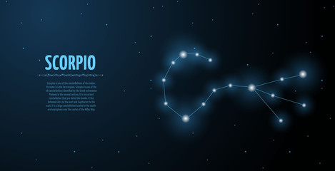 Scorpio zodiac constellation vector sign with silhouette. Poster design with place for text © Katynn