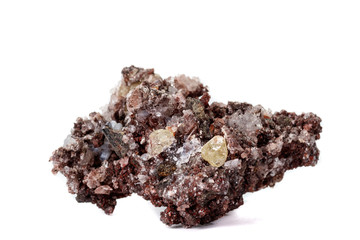 Macro mineral stone.Golden Apatite on a white background