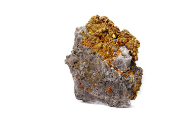 Macro mineral stone  Chalcopyrite on a white background