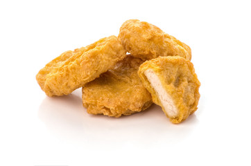 Fried chicken nuggets isolated on white background
