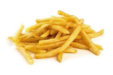 pile of french fries on a white background