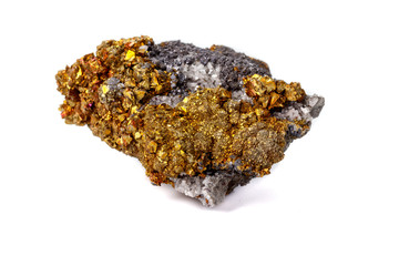 Macro mineral stone&nbsp; Chalcopyrite on a white background