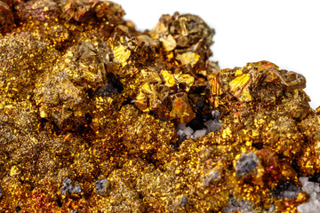Macro mineral stone  Chalcopyrite on a white background
