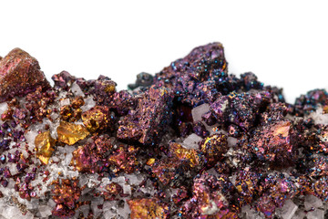 Macro mineral stone  Chalcopyrite on a white background