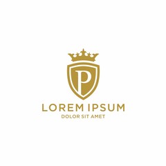 luxury letter p with gold crown logo template