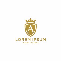 monogram luxury letter A shield with gold crown logo template