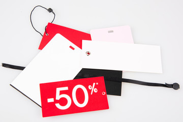 lot of clothing label price tag in shop