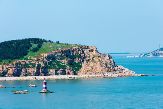 Danglangdao Island, seen from Xiaoxishan on Beichangshandao Island. Both in the Changdao Islands, Shandong, China.