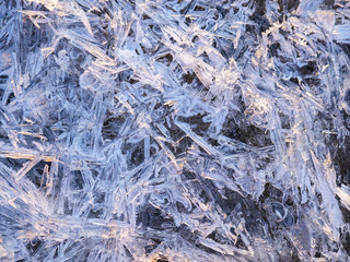 Ice crystals on snow texture. background