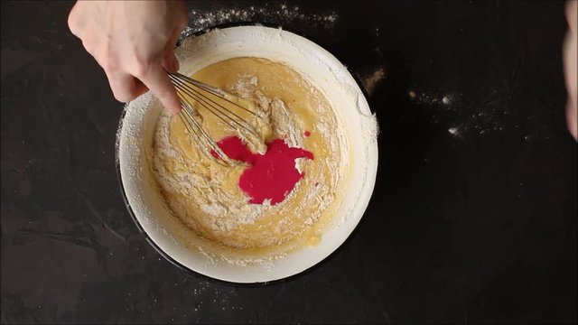 dough pink raw (mix dough and pink dye). Footage